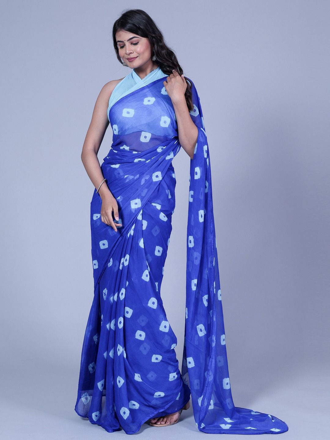 

RGF Bandhani Pure Chiffon Bandhani Saree, Blue