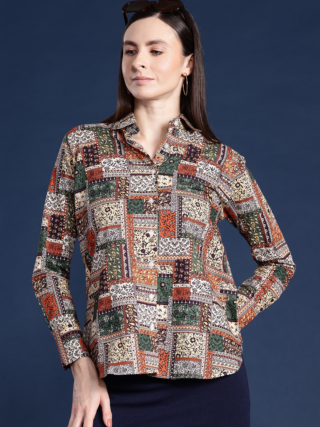 

Hancock Women Floral Printed Pure Cotton Boyfriend Fit Casual Shirt, Beige