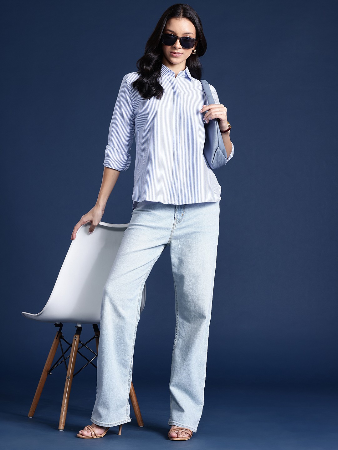 

Hancock Women Candy Striped Wrinkle Resistant Boyfriend Fit Formal Shirt, Blue
