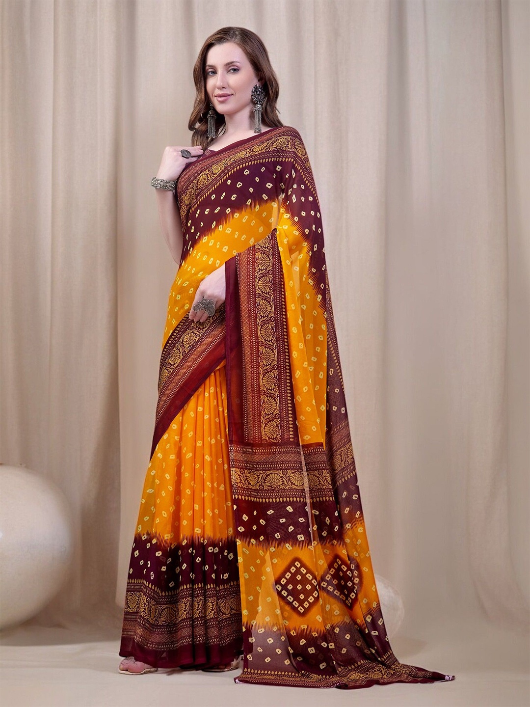

The Textile Hub Bandhani Bandhani Saree, Maroon