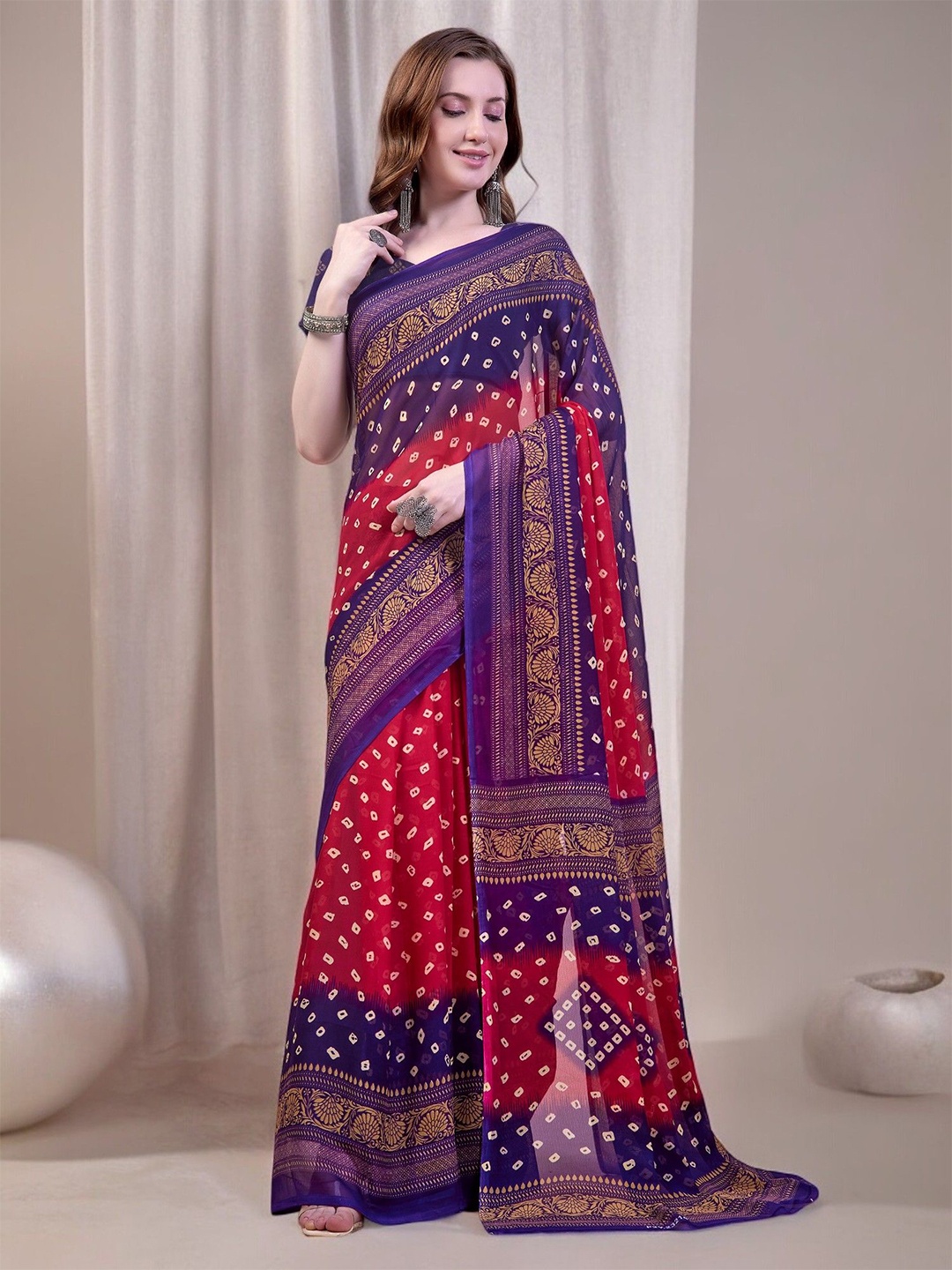 

The Textile Hub Woven Design Bandhani Saree, Blue