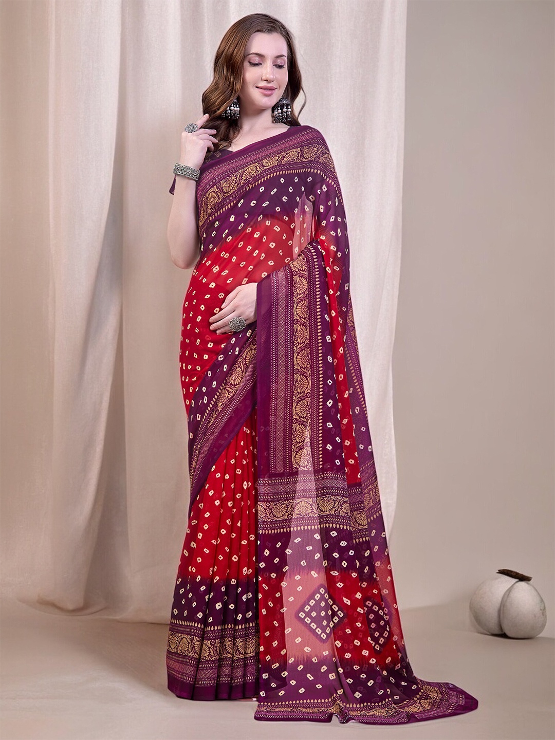 

The Textile Hub Woven Design Bandhani Saree, Purple