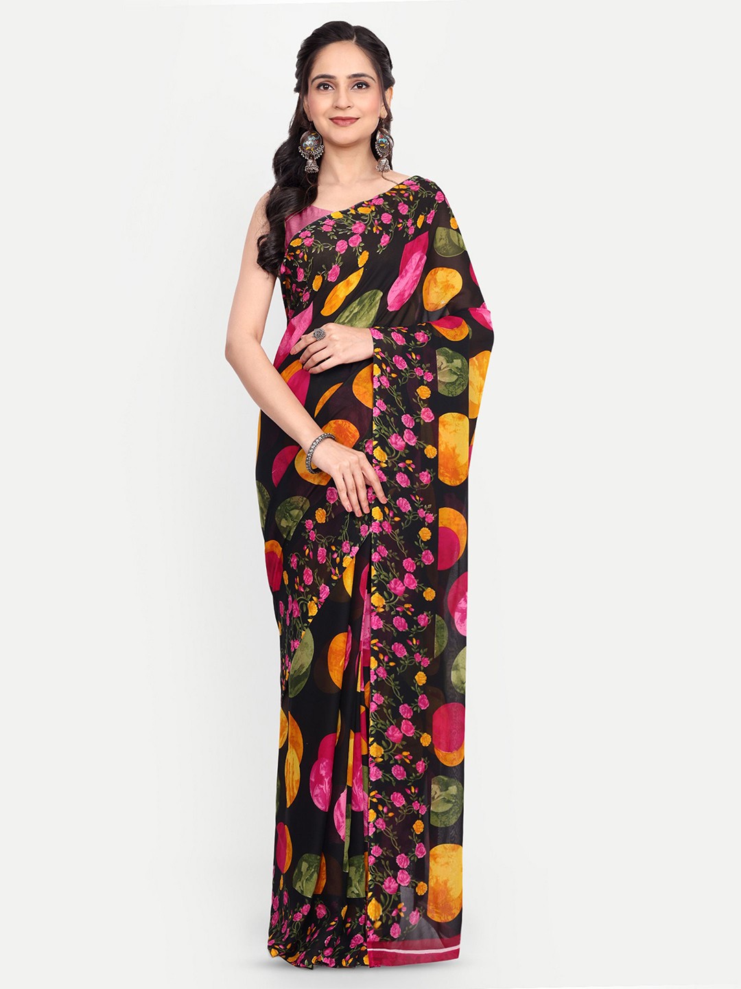 

The Textile Hub Polka Dot Saree, Black