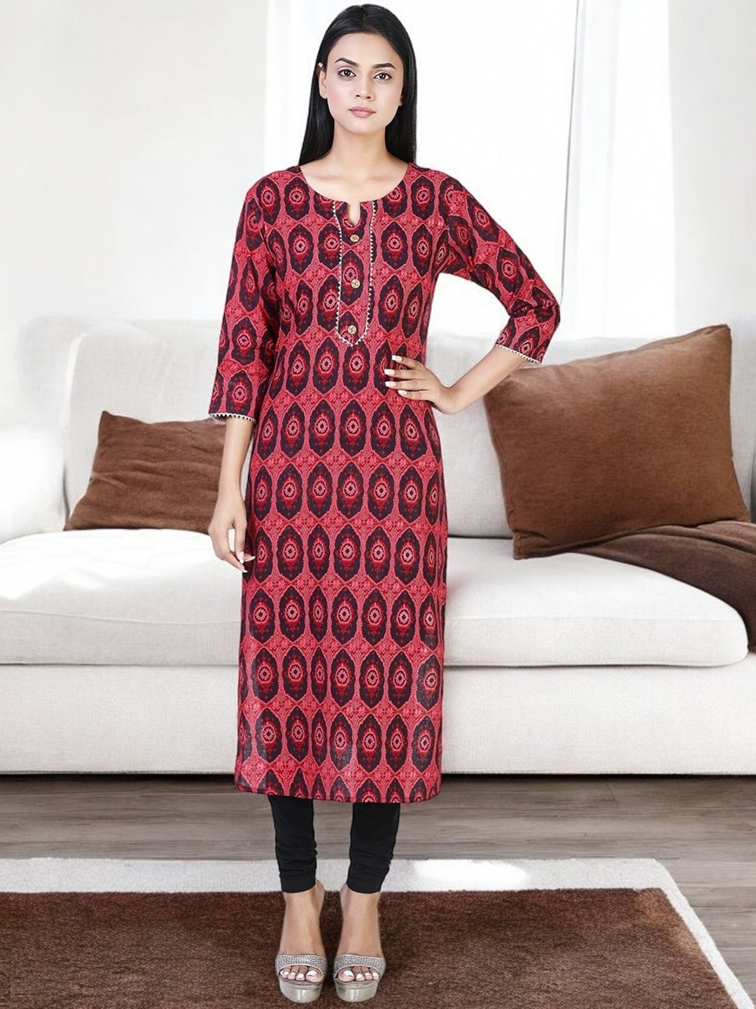 

Jevi Prints Geometric Printed Cotton Kurta, Red