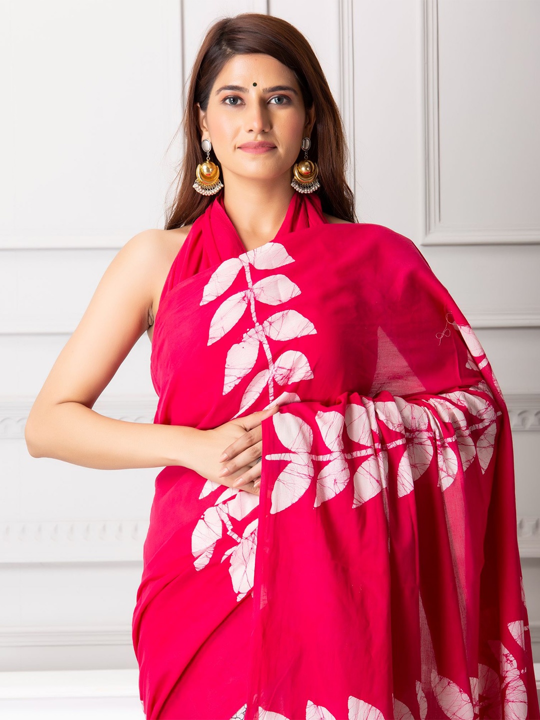 

Shivanya Handicrafts Pure Cotton Half and Half Block Print Saree, Pink