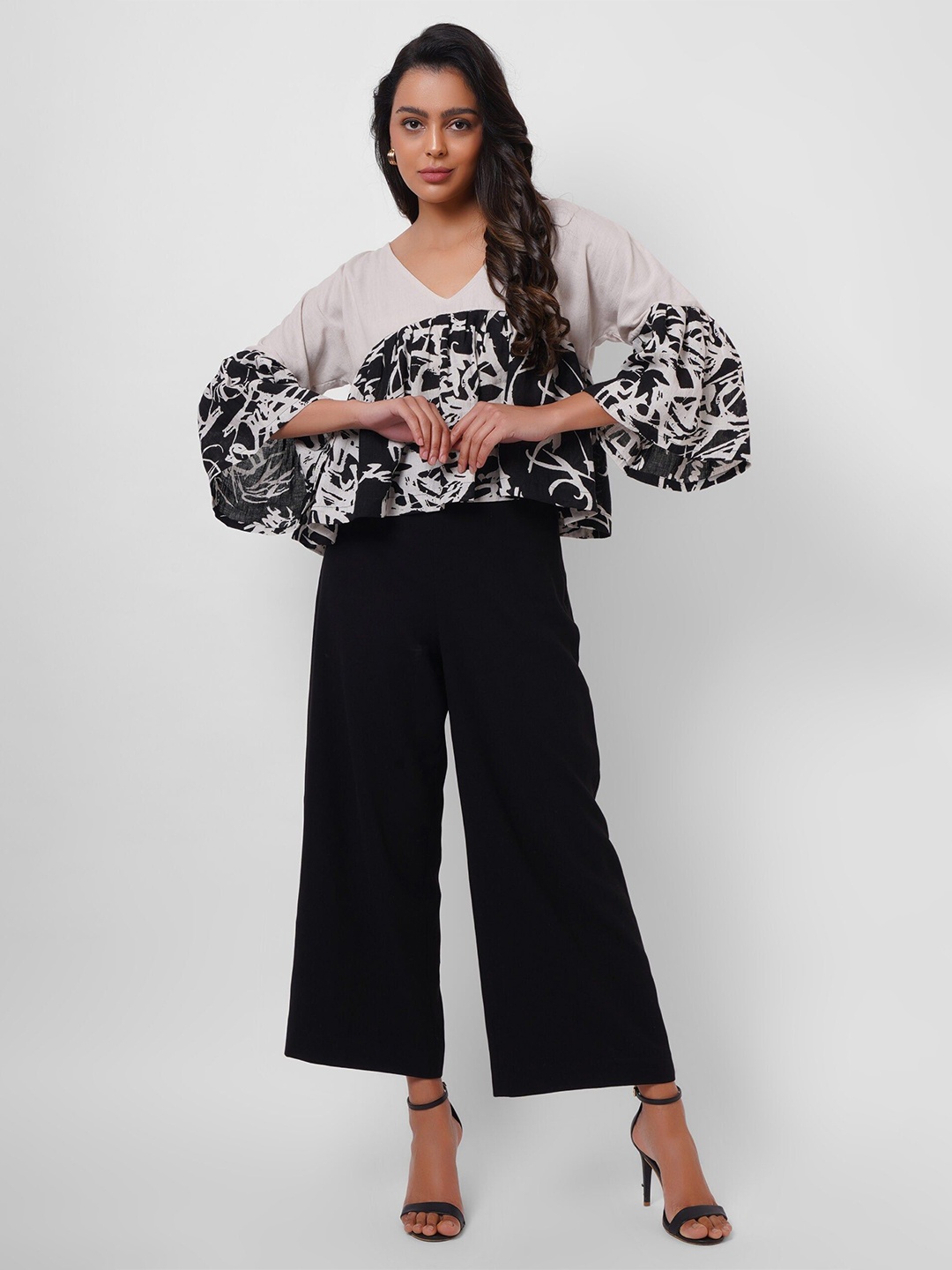 

Western Era Print Linen Top, Black