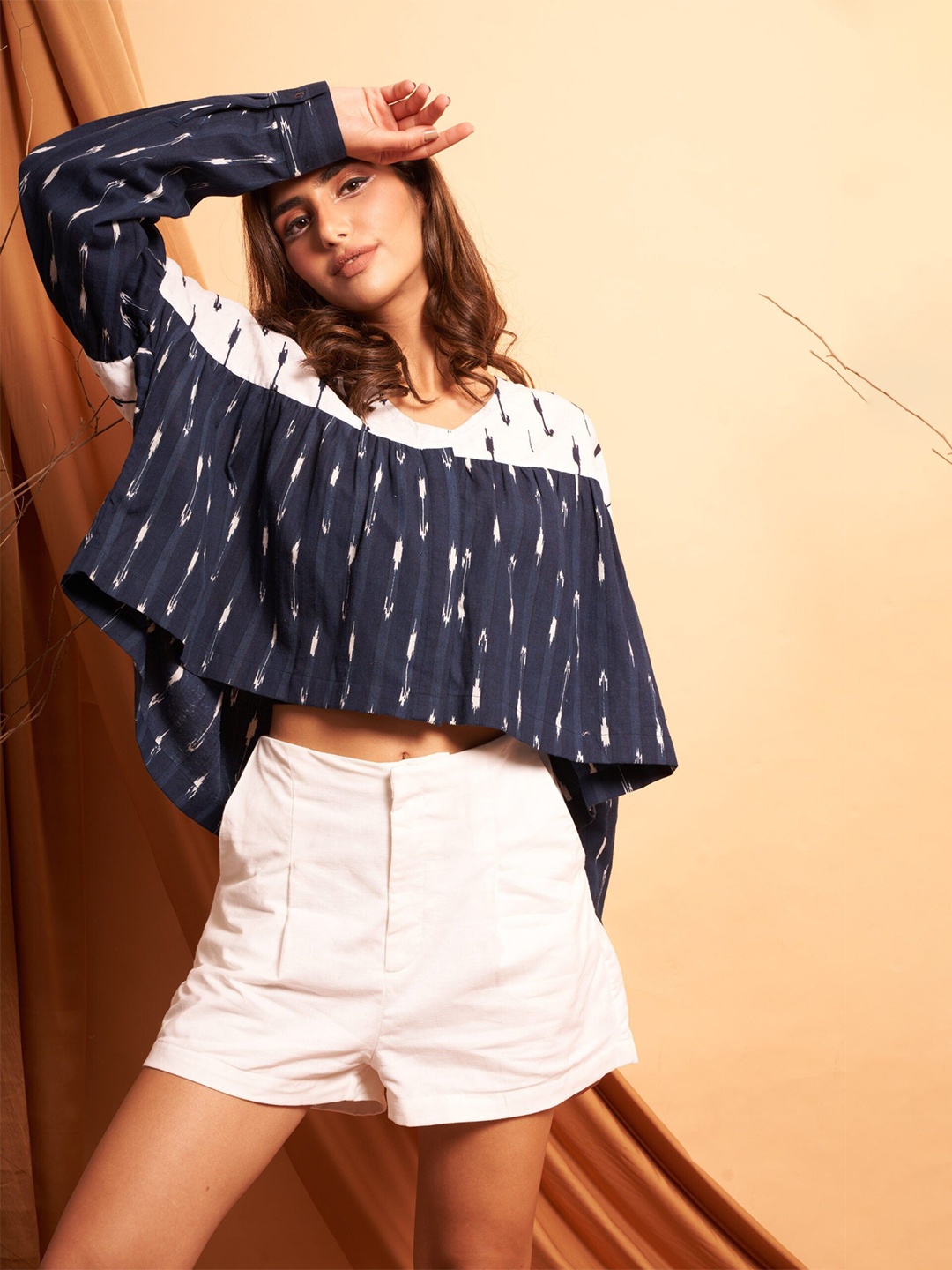

Western Era Floral Print Cotton Bardot Crop Top, Blue