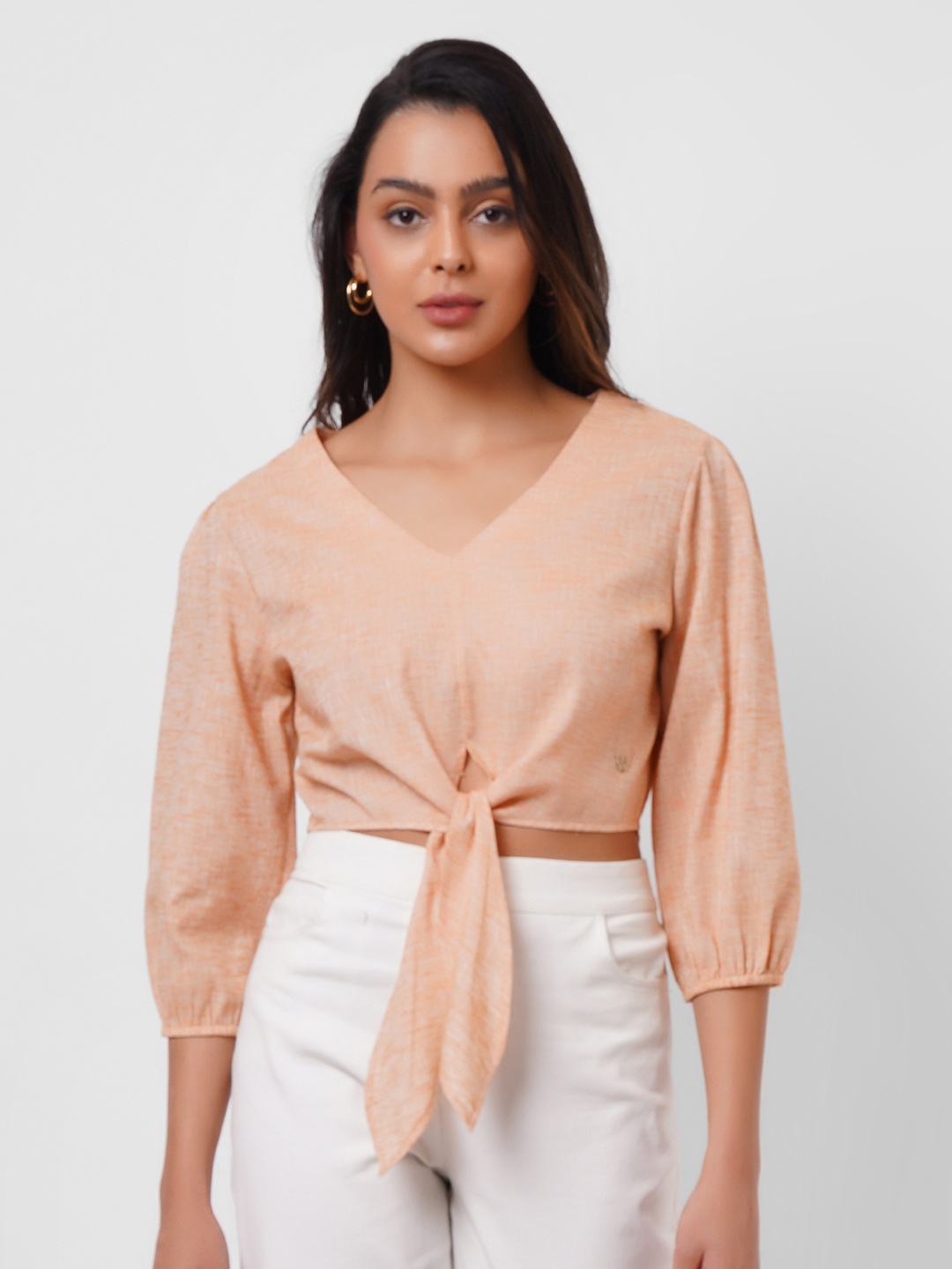 

Western Era Linen Crop Top, Orange