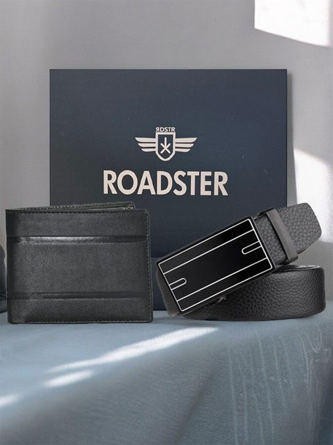 

Roadster Men Accessory Gift Set of Belt & Wallet Combo, Black