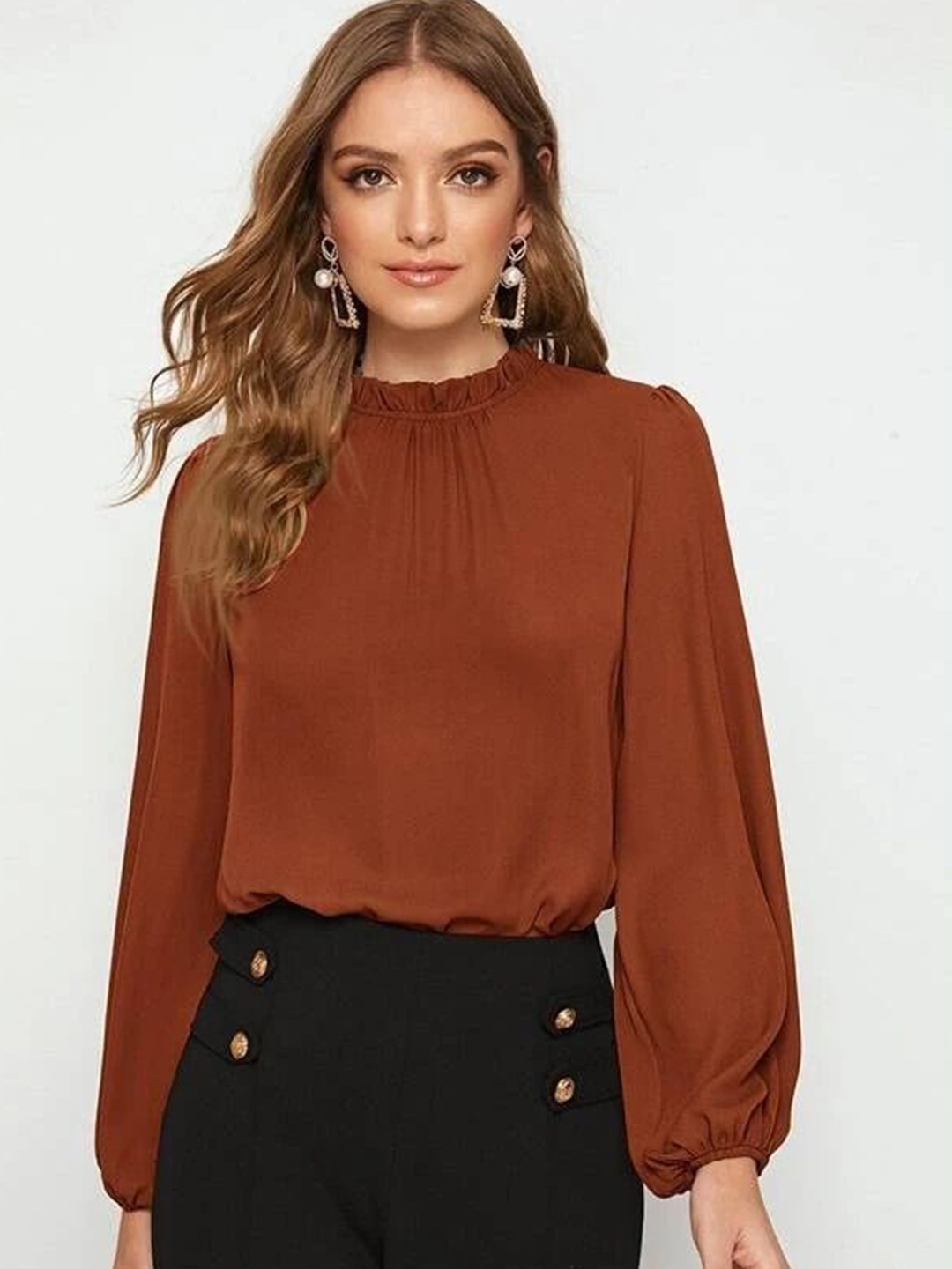 

FNOCKS Applique Cotton Top, Brown