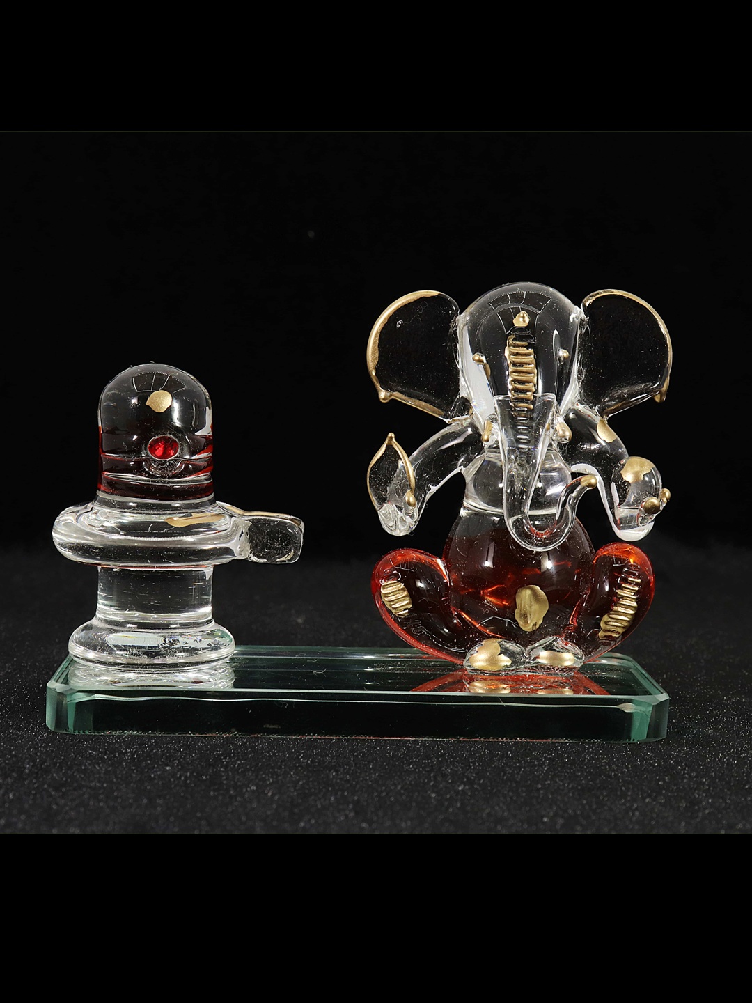

NMII Red & Transparent Glass Religious Idol Lord Ganesh Ji with Shivling Showpiece