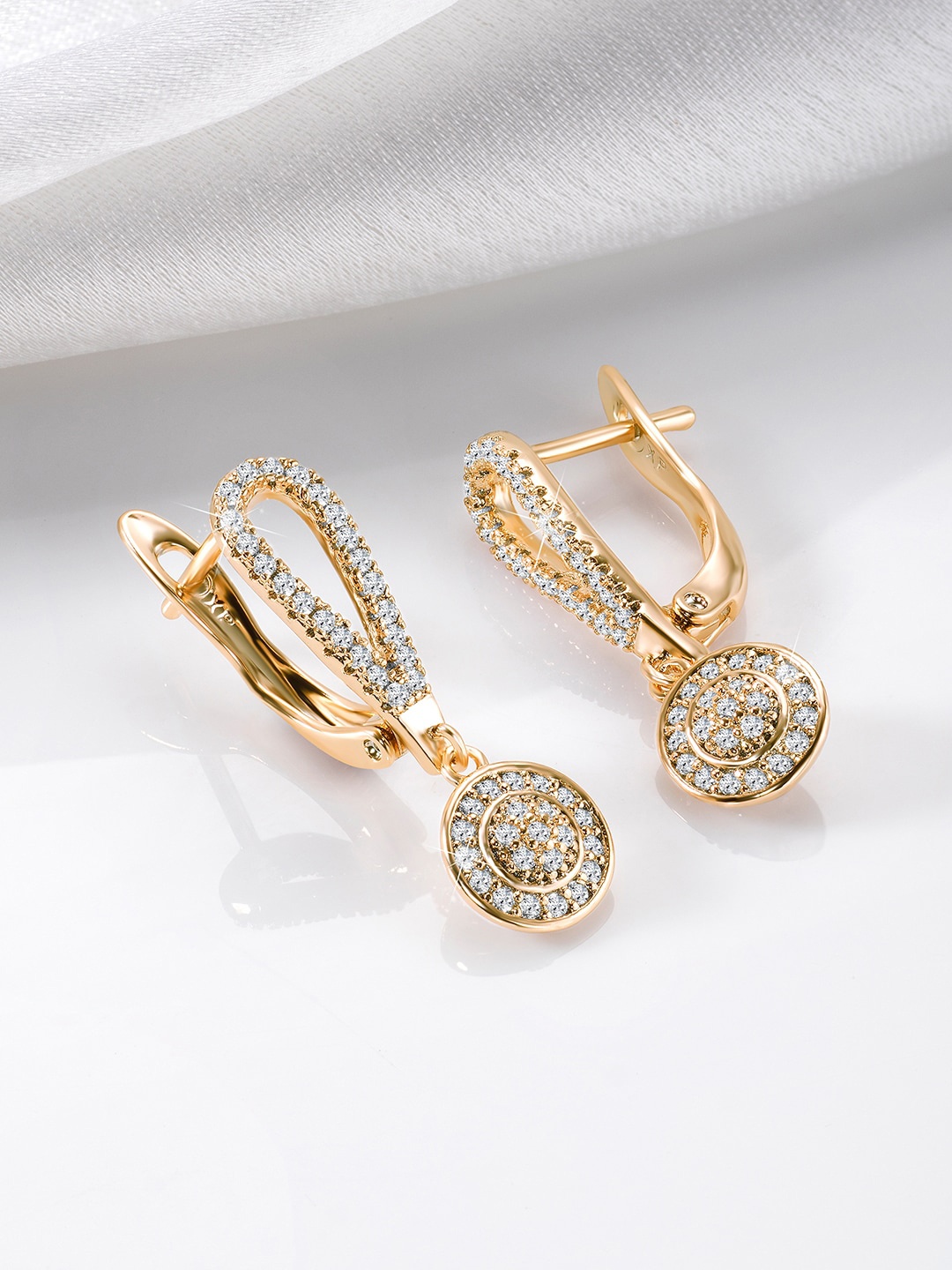 

Peora Gold-Plated Contemporary Cubic Zirconia Drop Earrings