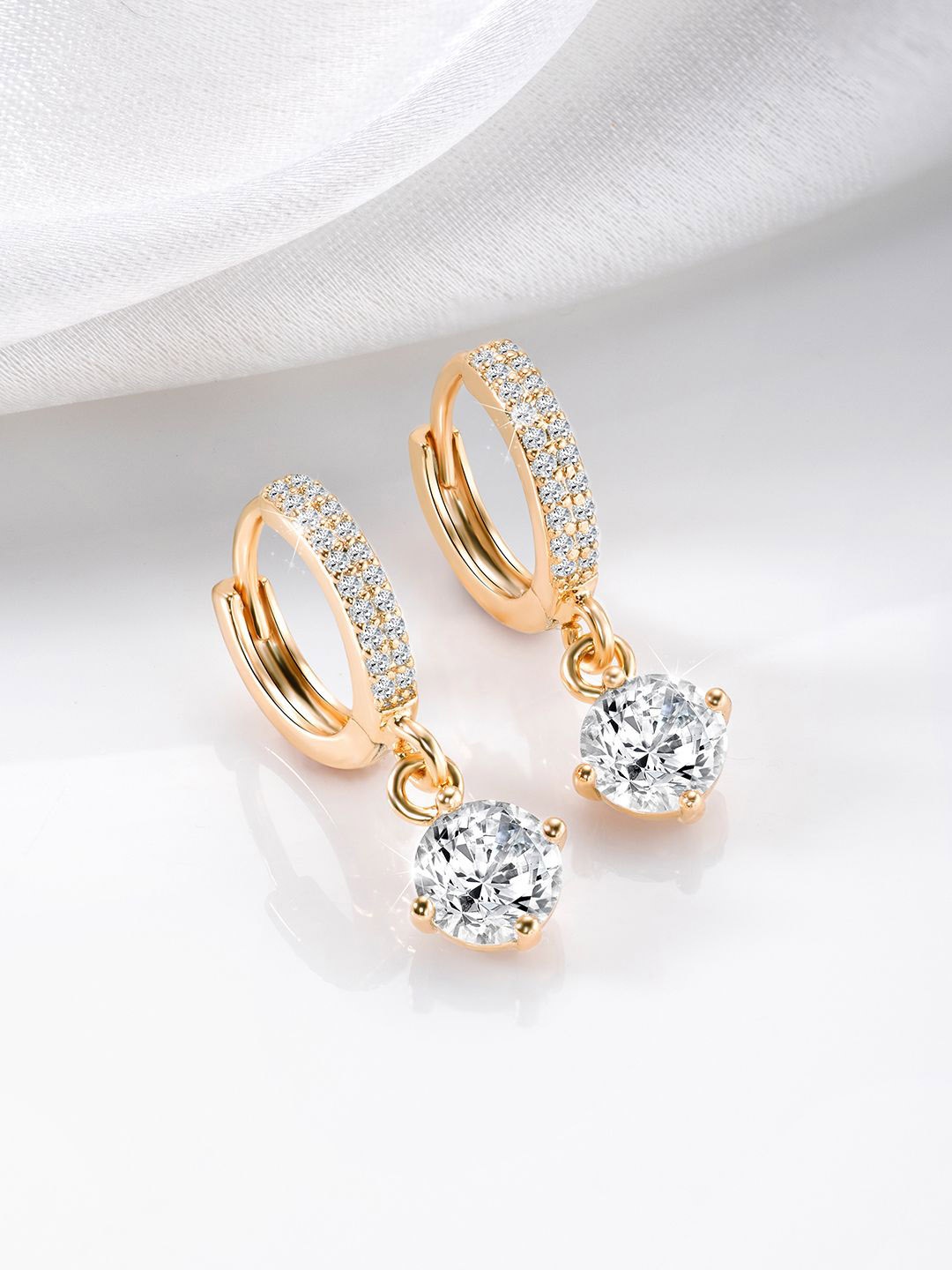 

Peora Gold-Plated Contemporary Cubic Zirconia Drop Earrings