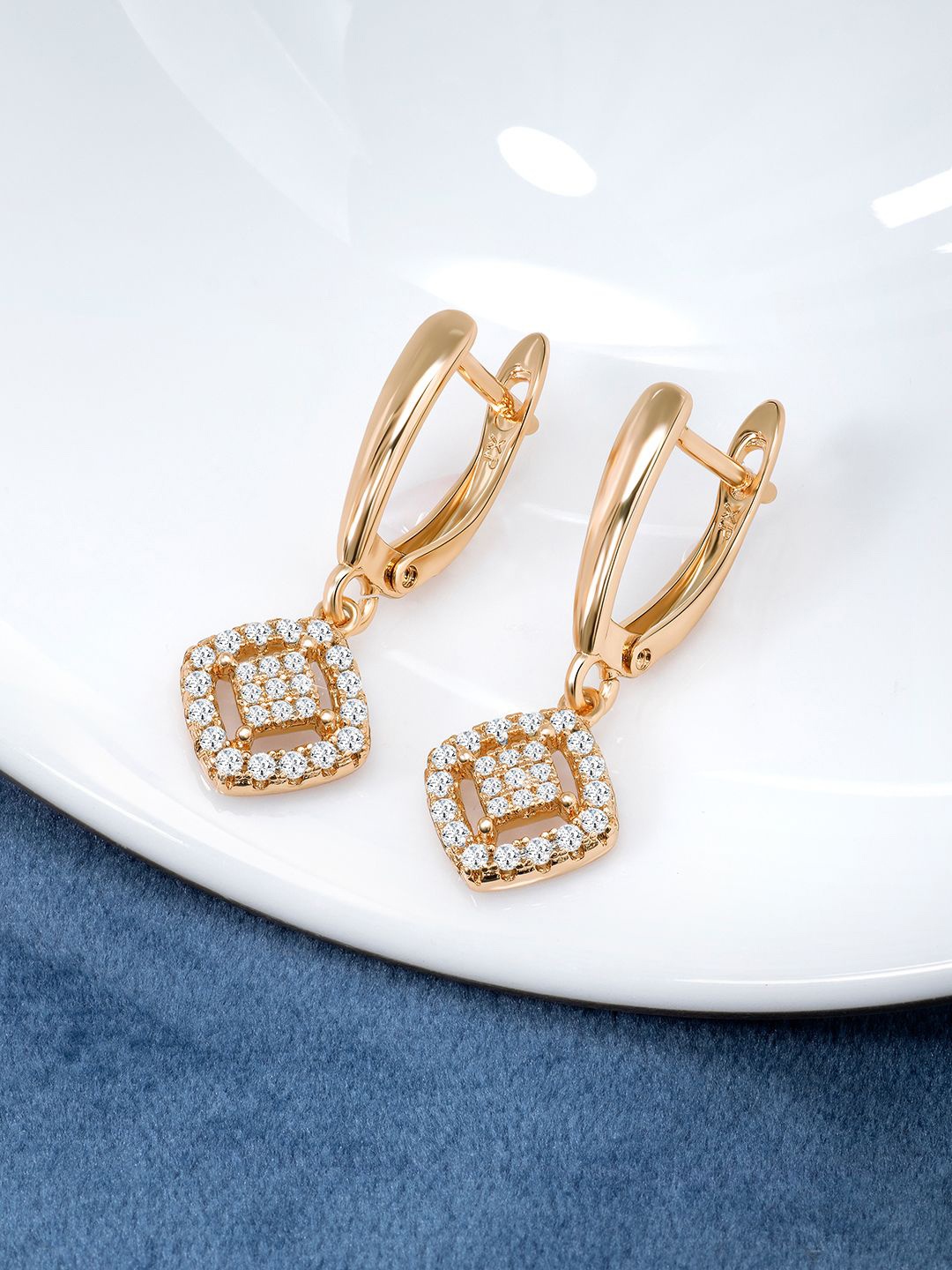Peora Gold Plated Cubic Zirconia Contemporary Drop Earrings