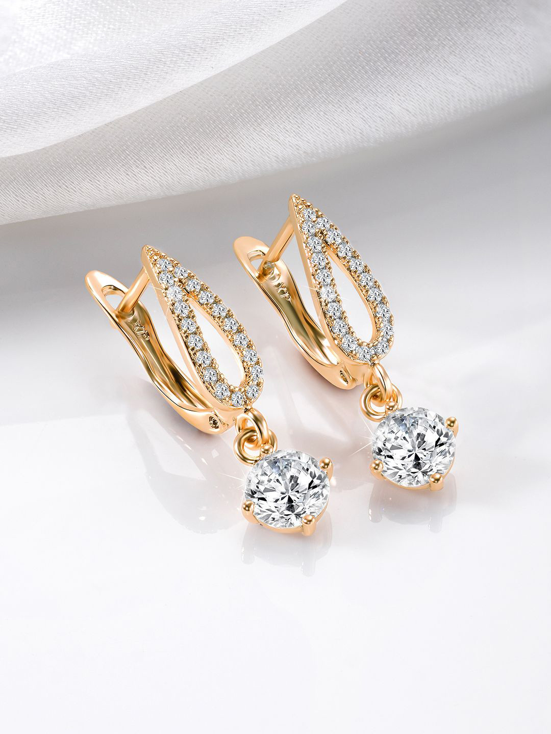 

Peora Gold-Plated Cubic Zirconia Studded Contemporary Ethnic Drop Earrings