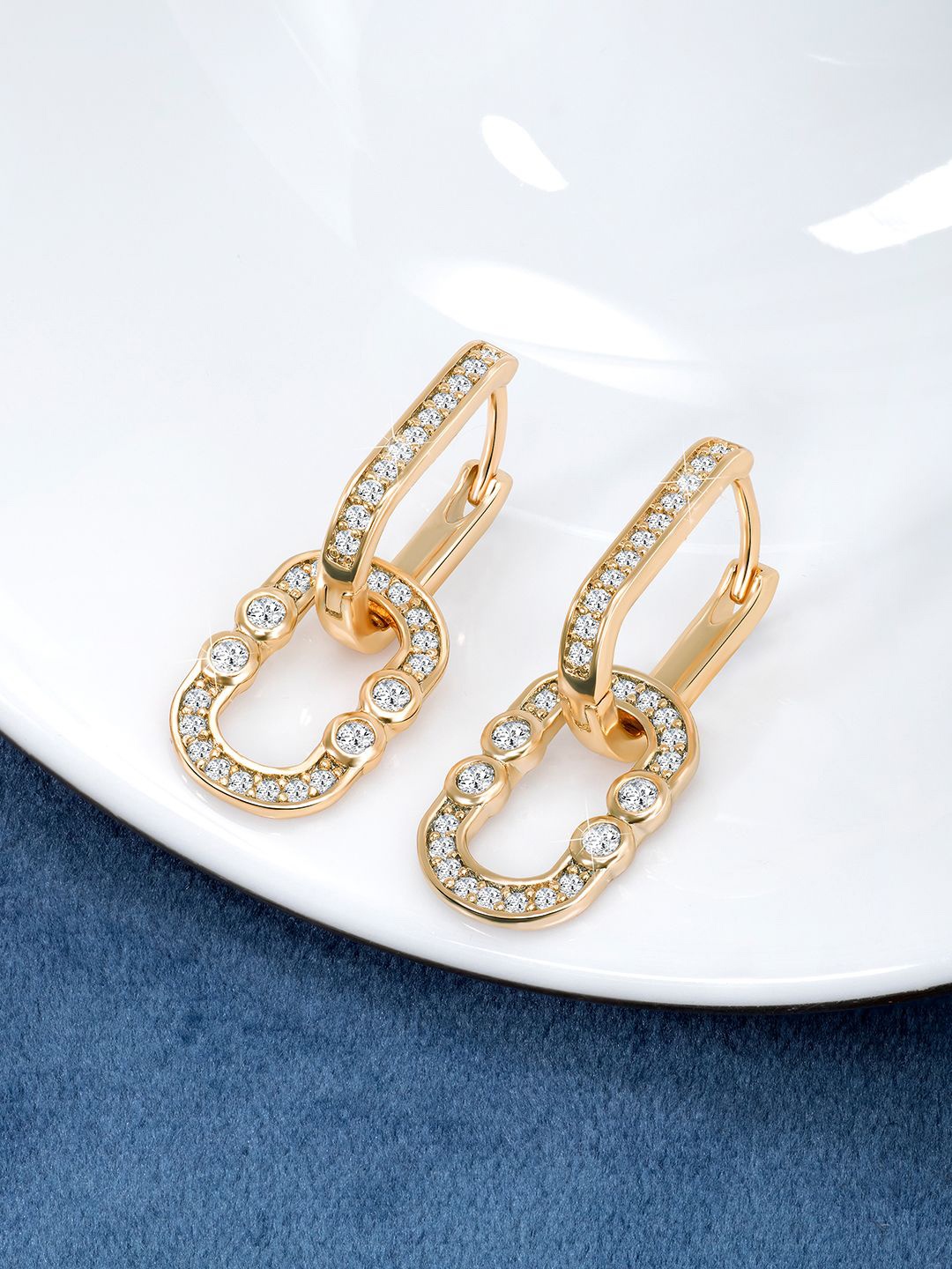 

Peora Gold Plated Cubic Zirconia Contemporary Hoop Earrings
