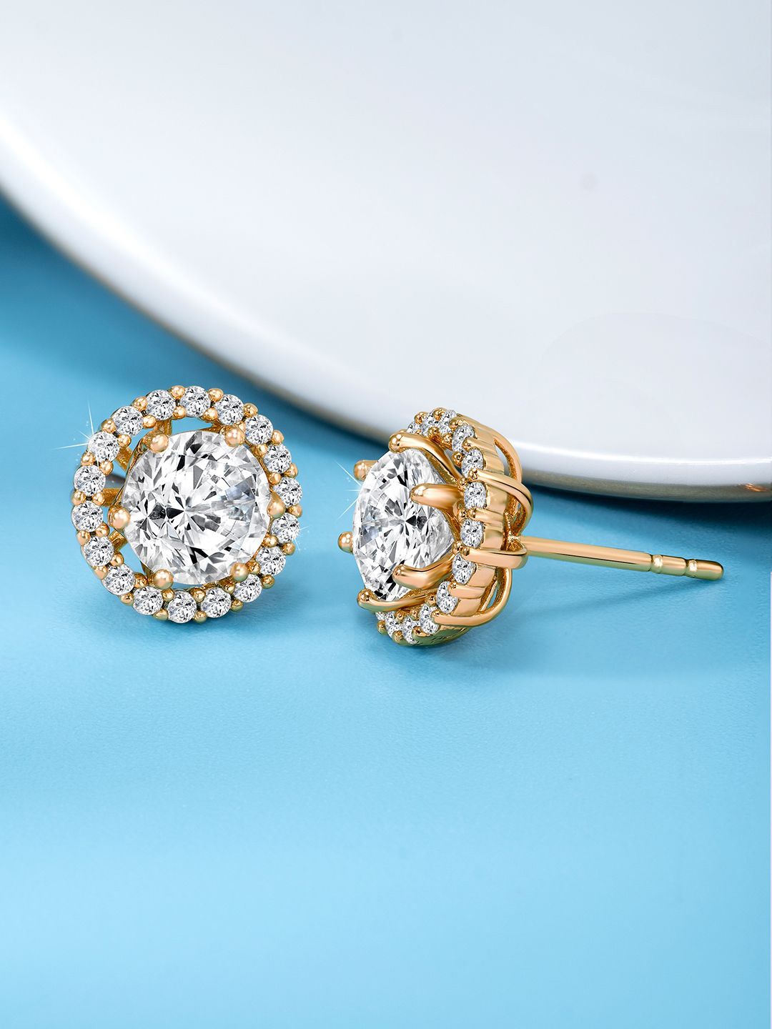 

Peora Gold-Plated Brass Contemporary Cubic Zirconia Stud Earrings