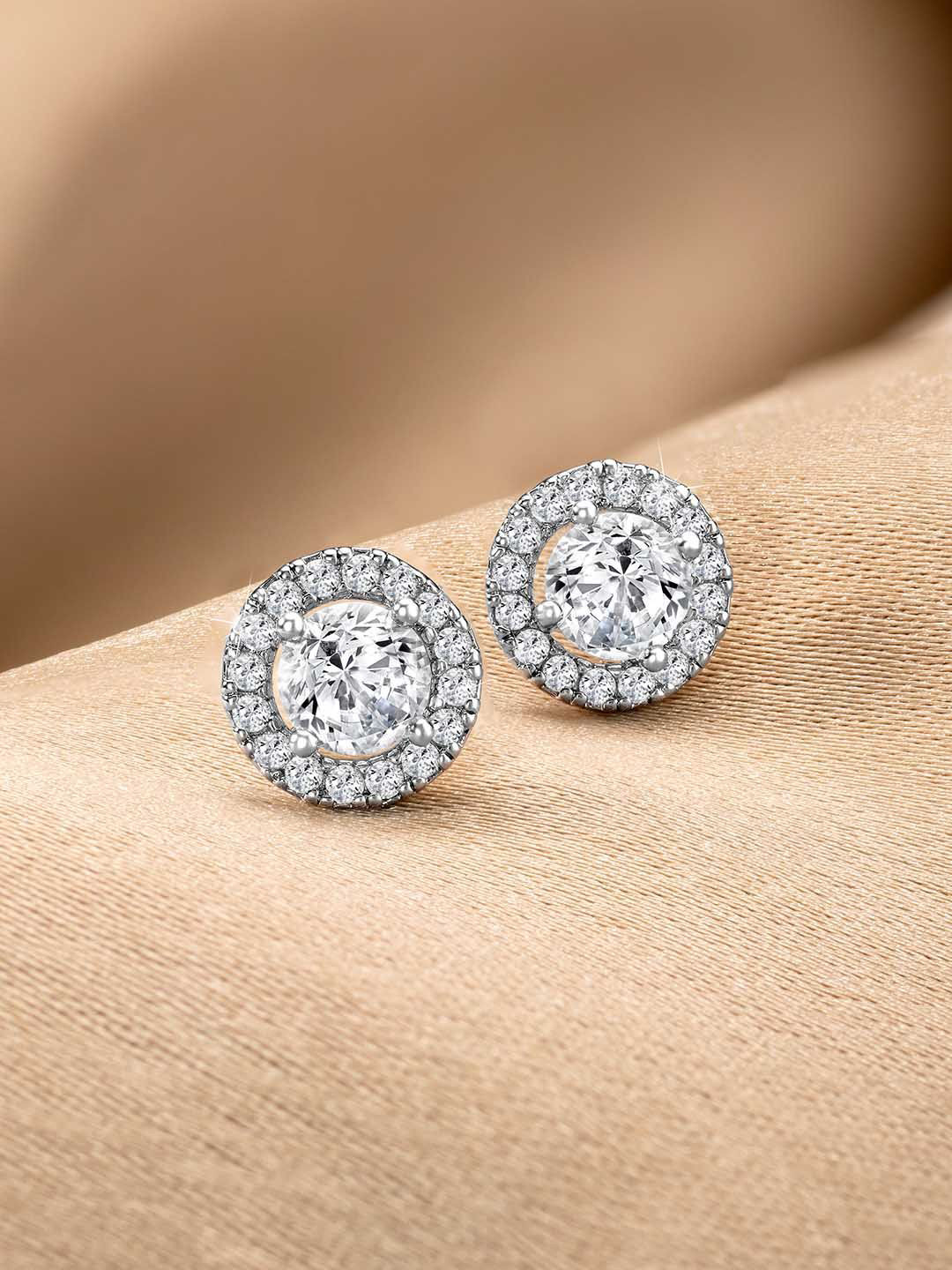 

Peora Silver-Plated Cubic Zirconia Studded Circular Studs Earrings