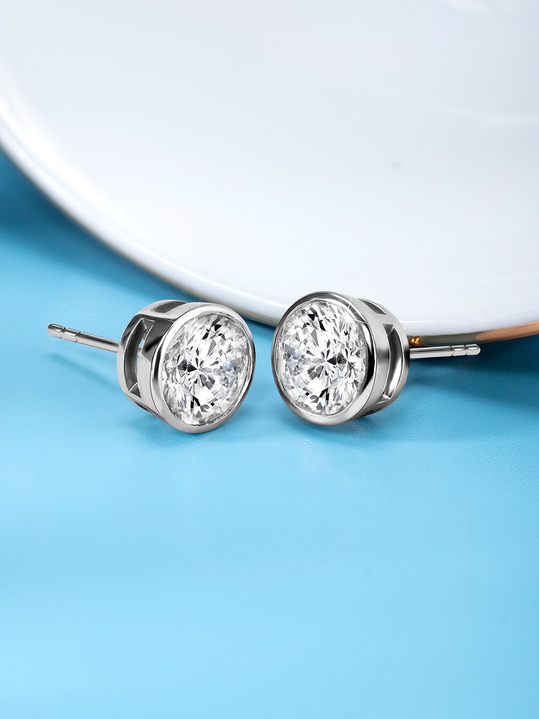 

Peora Silver-Plated Brass Cubic Zirconia Contemporary Studs Earrings