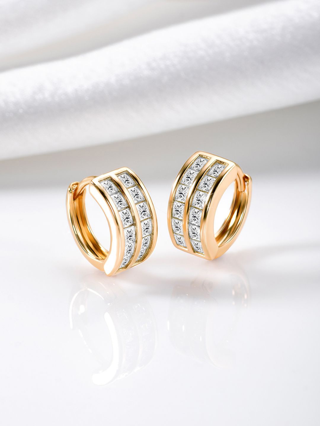 

Peora Gold Plated Cubic Zirconia Circular Hoop Earrings