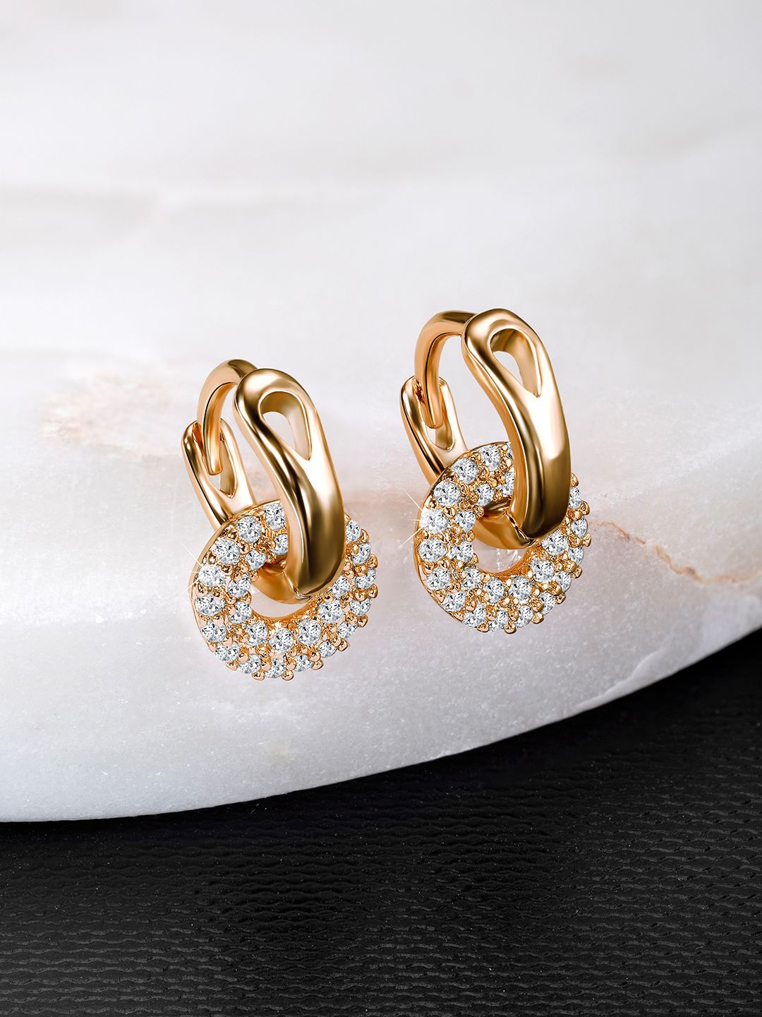 

Peora Silver-Plated Brass Contemporary Cubic Zirconia Hoop Earrings, Gold