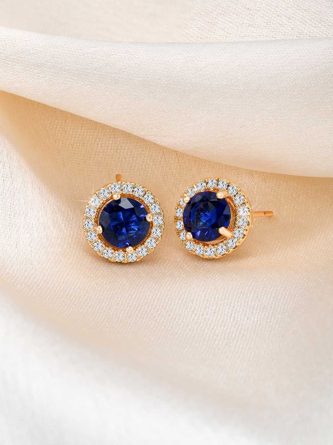 

Peora Gold-Plated Cubic Zirconia Studded Circular Studs Earrings, Blue