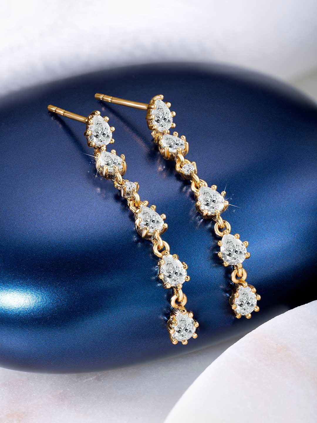 

Peora Gold-Plated Brass Cubic Zirconia Contemporary Shaped Drop Earrings