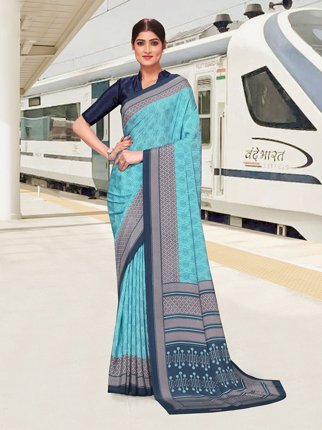 

Mitera Pure Crepe Maheshwari Saree, Blue