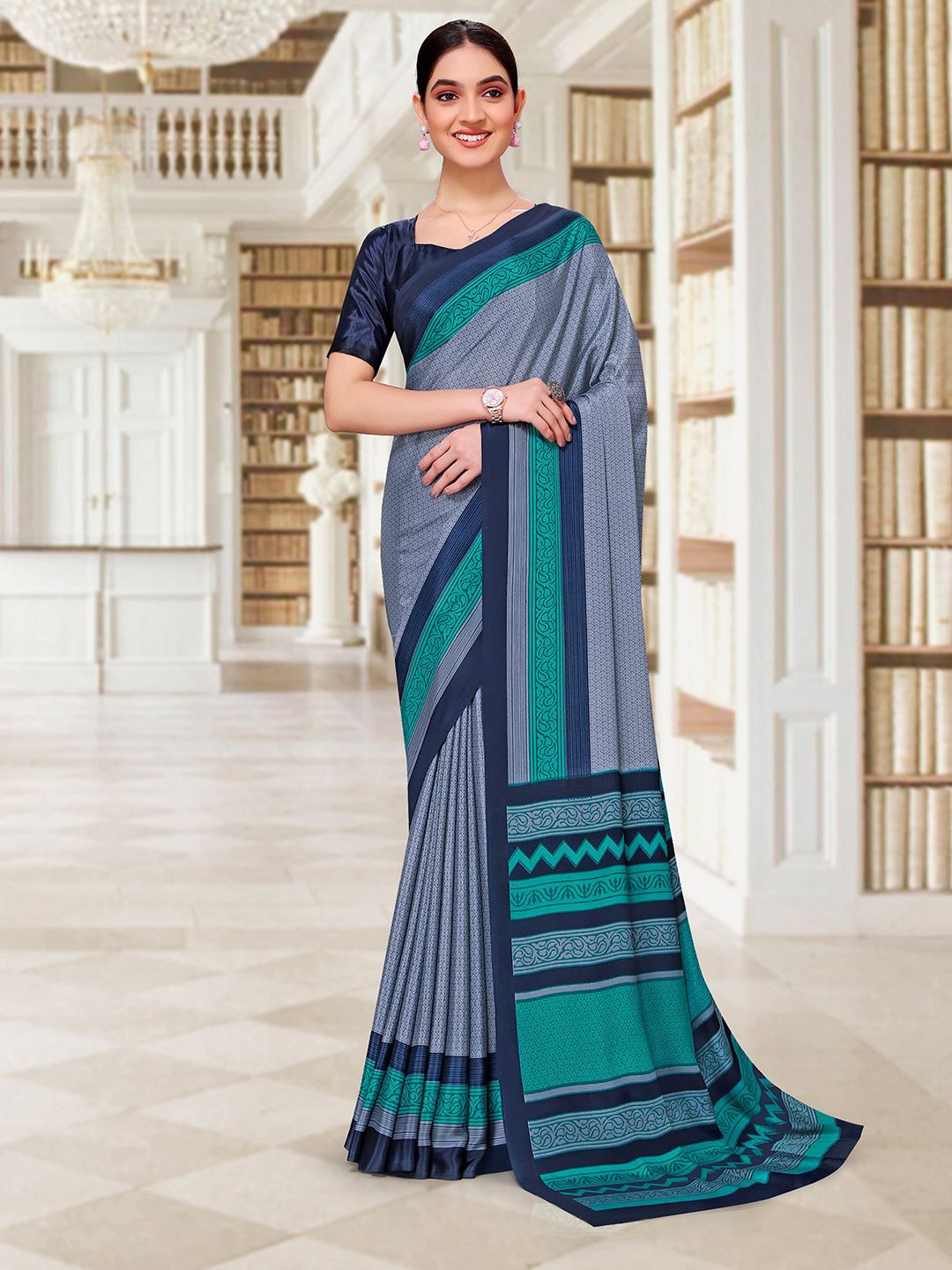 

Mitera Ethnic Motifs Pure Crepe Maheshwari Saree, Blue