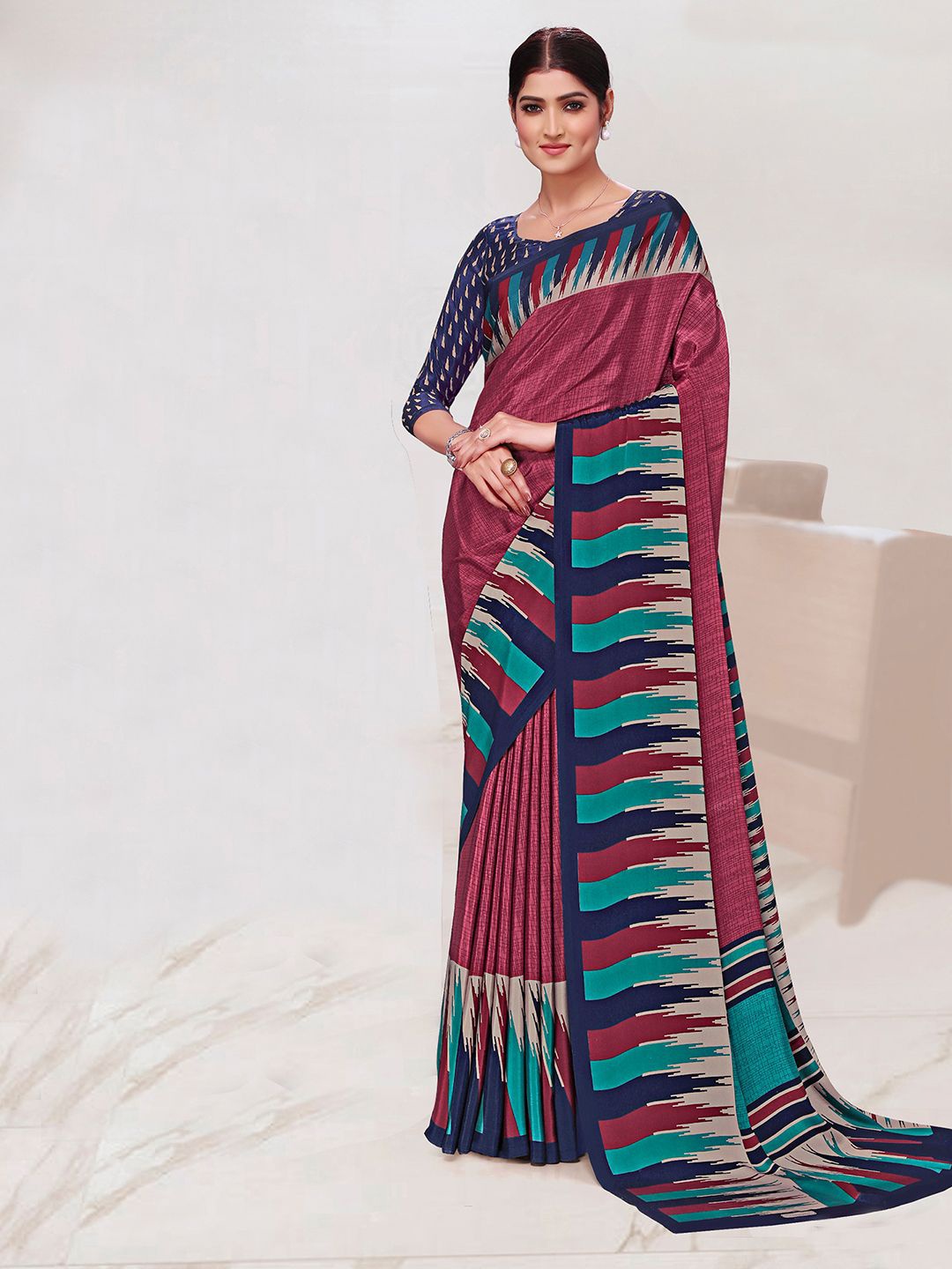 

Mitera Pure Crepe Maheshwari Saree, Maroon