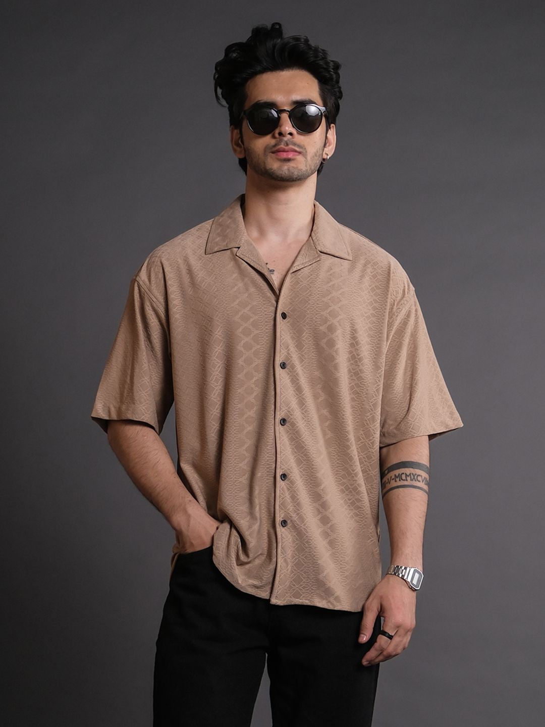 

Powerlook Men Opaque Striped Casual Shirt, Brown