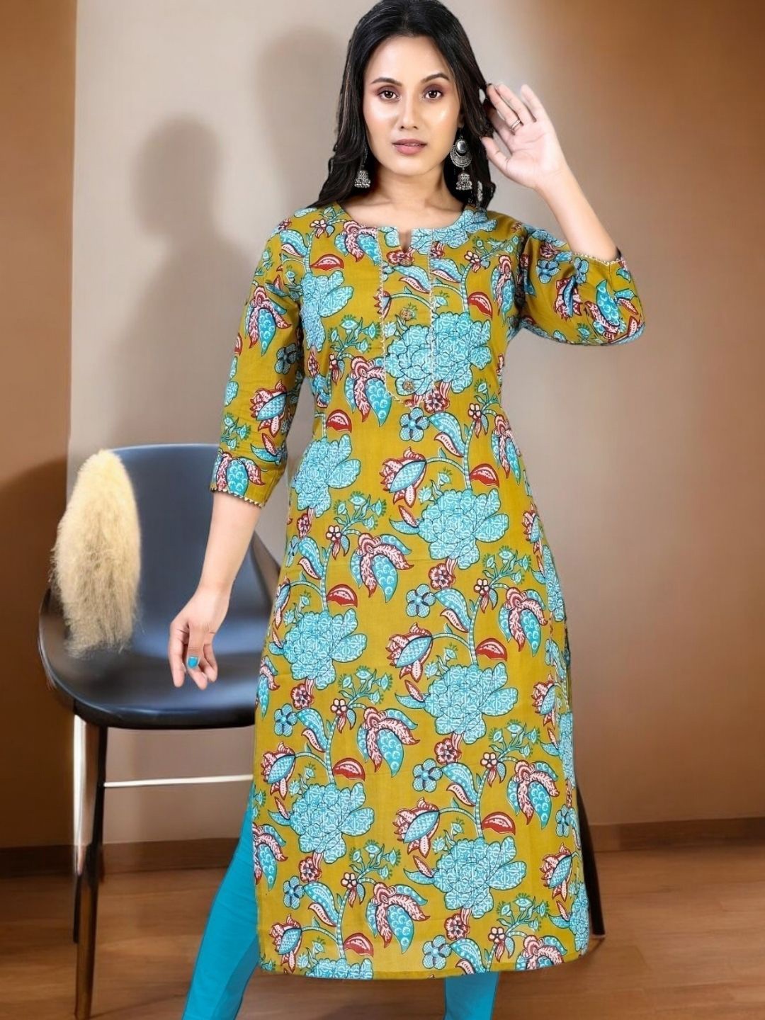 

Jevi Prints Floral Printed Cotton Kurta, Green