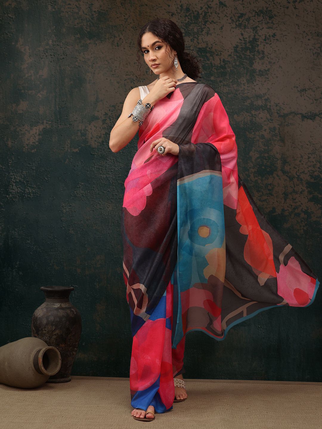 

Silk Land Chanderi Digital Print Saree, Blue