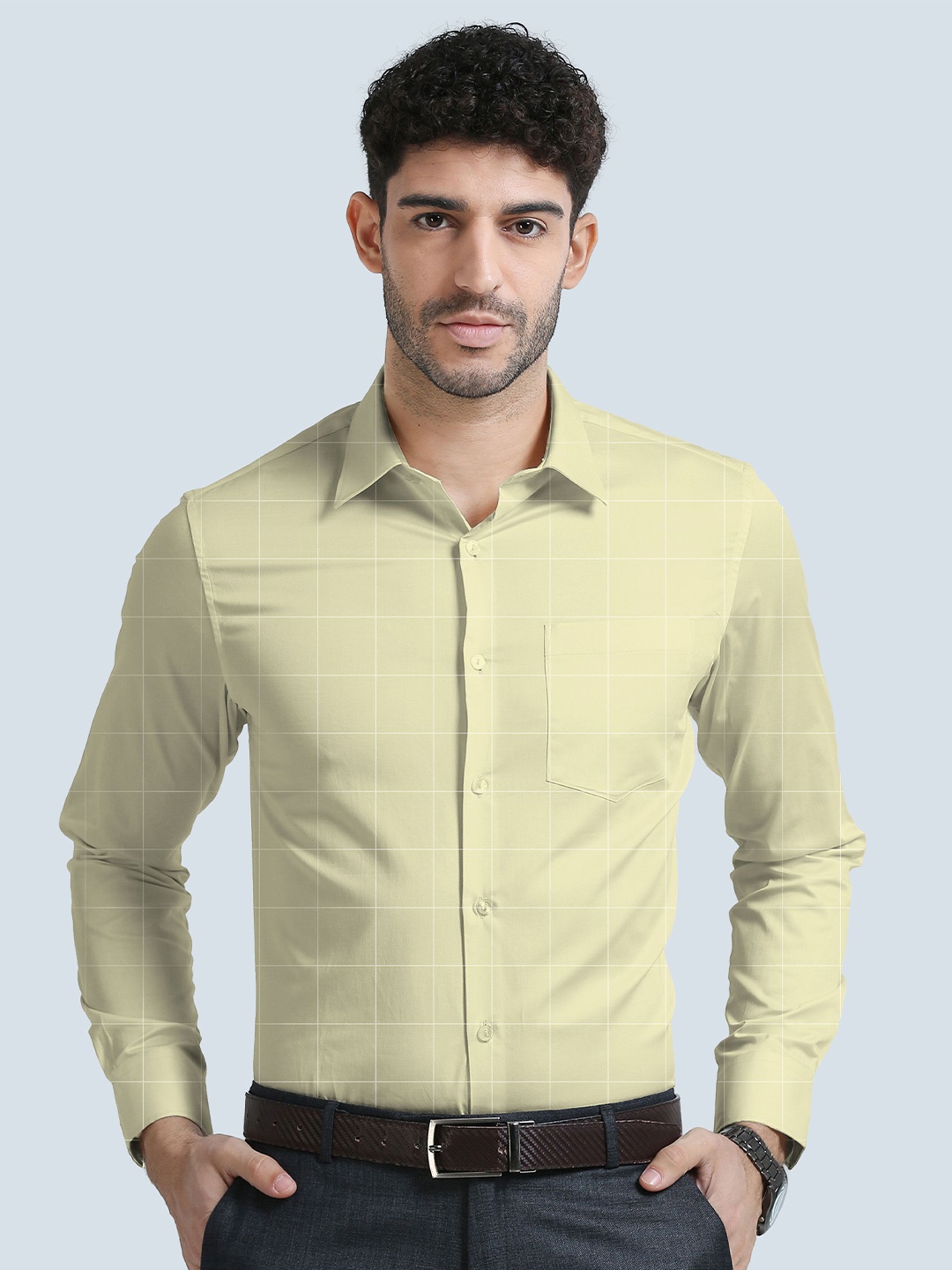 

THE FORMAL CLUB Men Relaxed Opaque Checked Formal Shirt, Cream