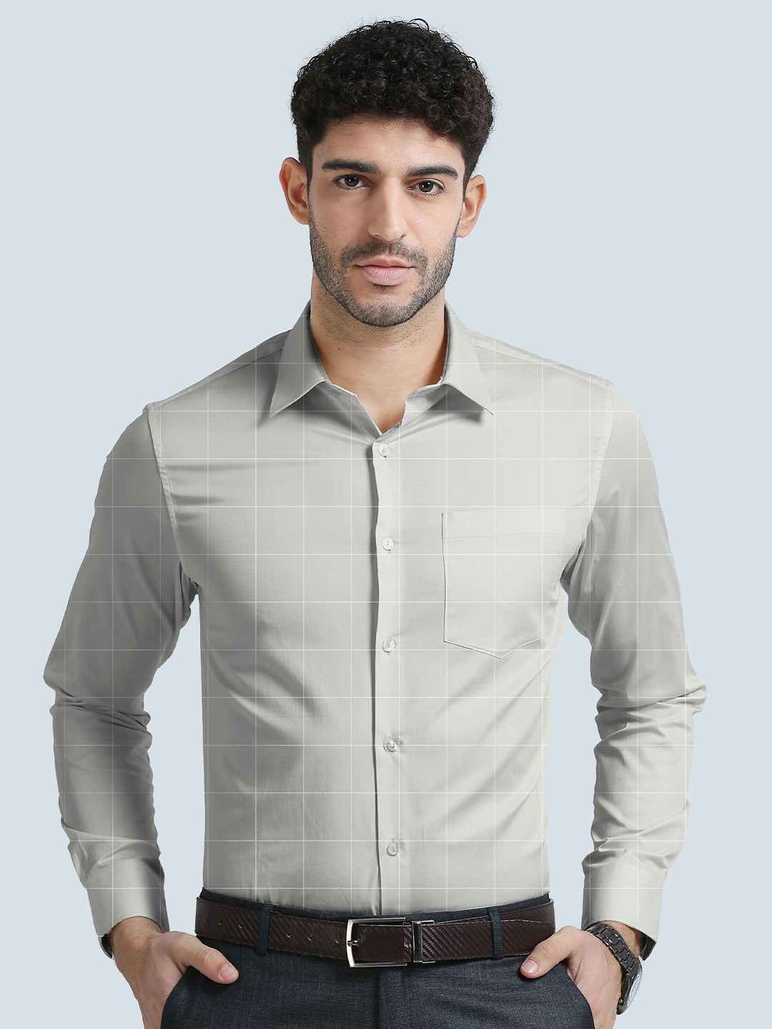 

THE FORMAL CLUB Men Relaxed Windowpane Checks Opaque Checked Formal Shirt, Grey