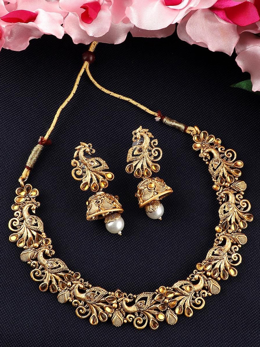 

MANSIYAORANGE Gold-Plated AD Kundan Stone Studded Jewellery Set
