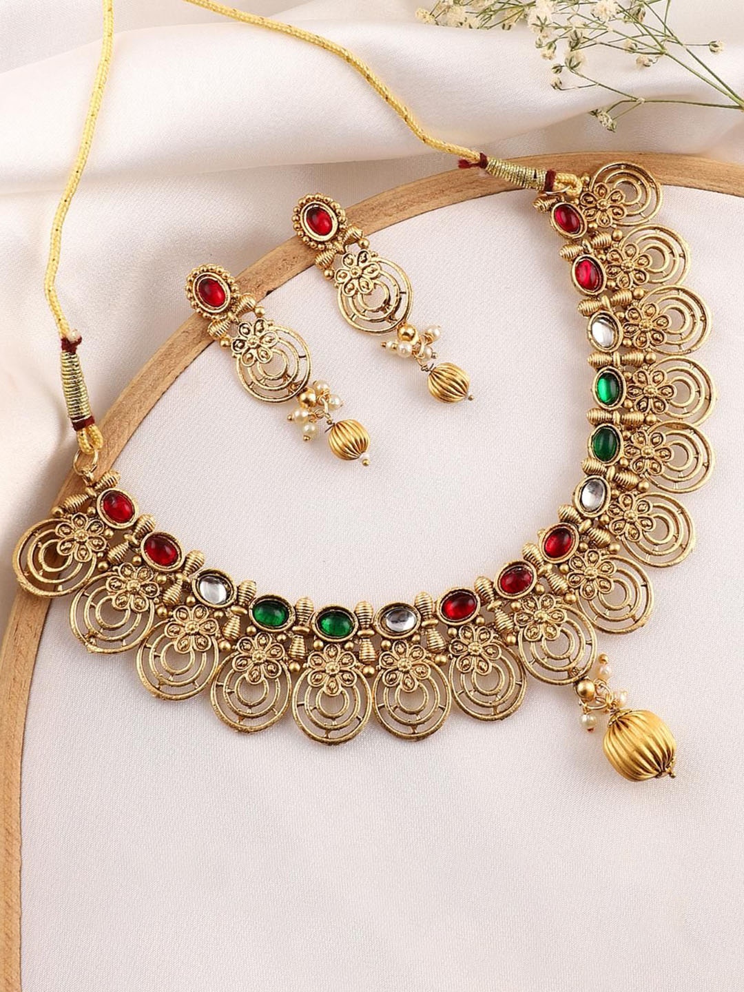 

MANSIYAORANGE Gold-Plated Stone-Studded Jewellery Set