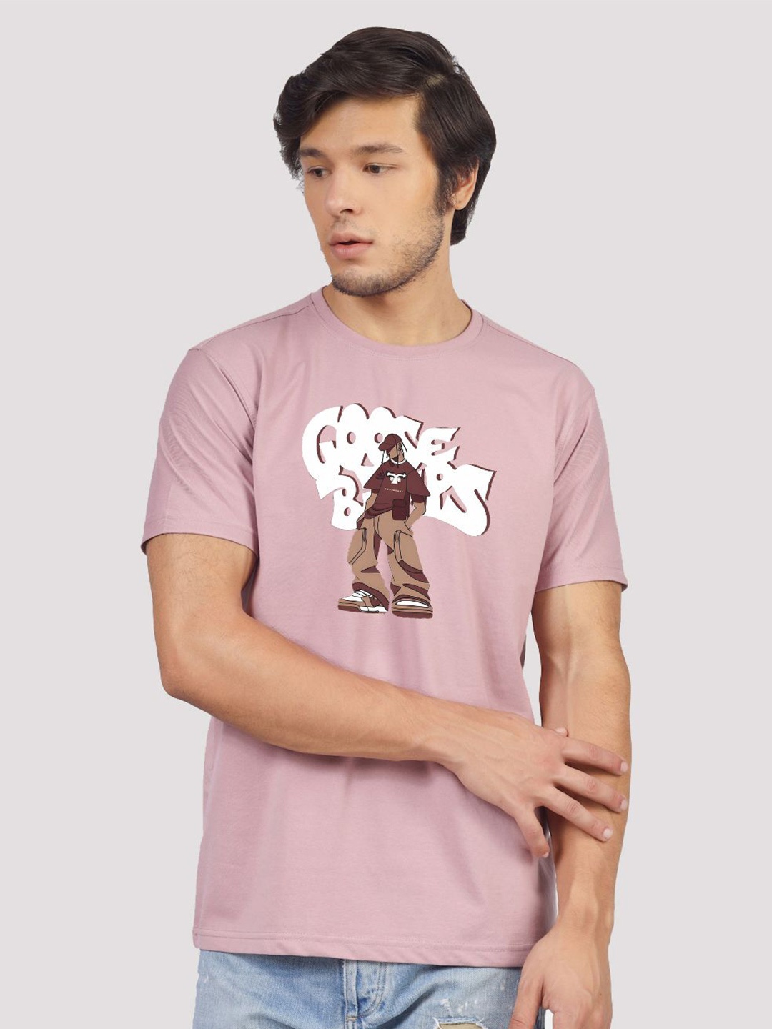

Greylongg Men Graphic Printed Round Neck T-shirt, Purple