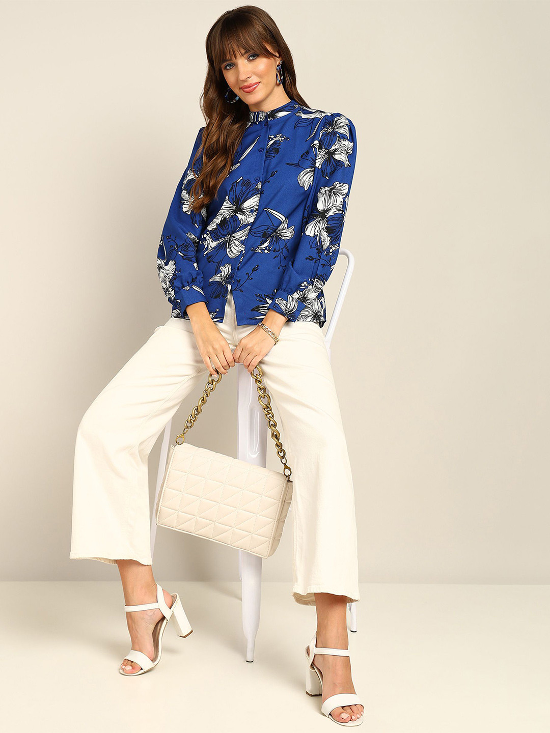 

Fashfun Women Original Floral Opaque Printed Casual Shirt, Blue