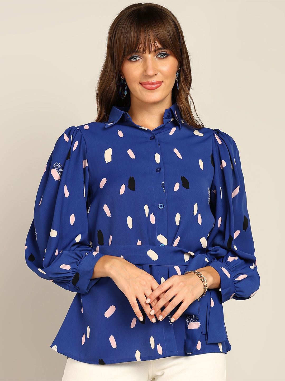 

Fashfun Women Original Polka Dot Opaque Printed Casual Shirt, Blue