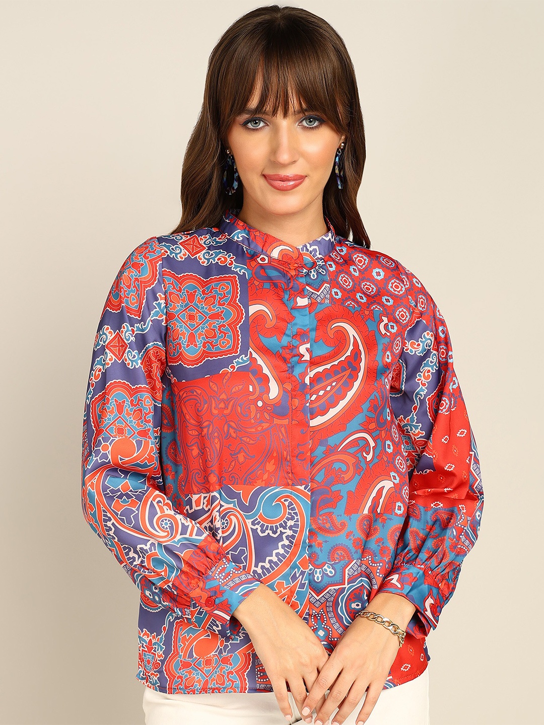 

Fashfun Women Ethnic Printed Casual Shirt, Red