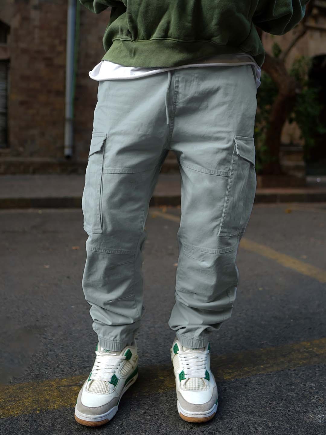 

Powerlook Men Cotton Mid-Rise Joggers Trousers, Grey