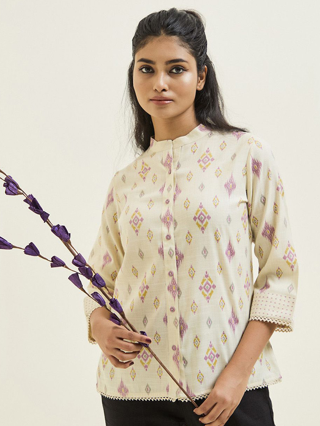 

Jaipur Kurti Ikat Printed Straight Top, Lavender