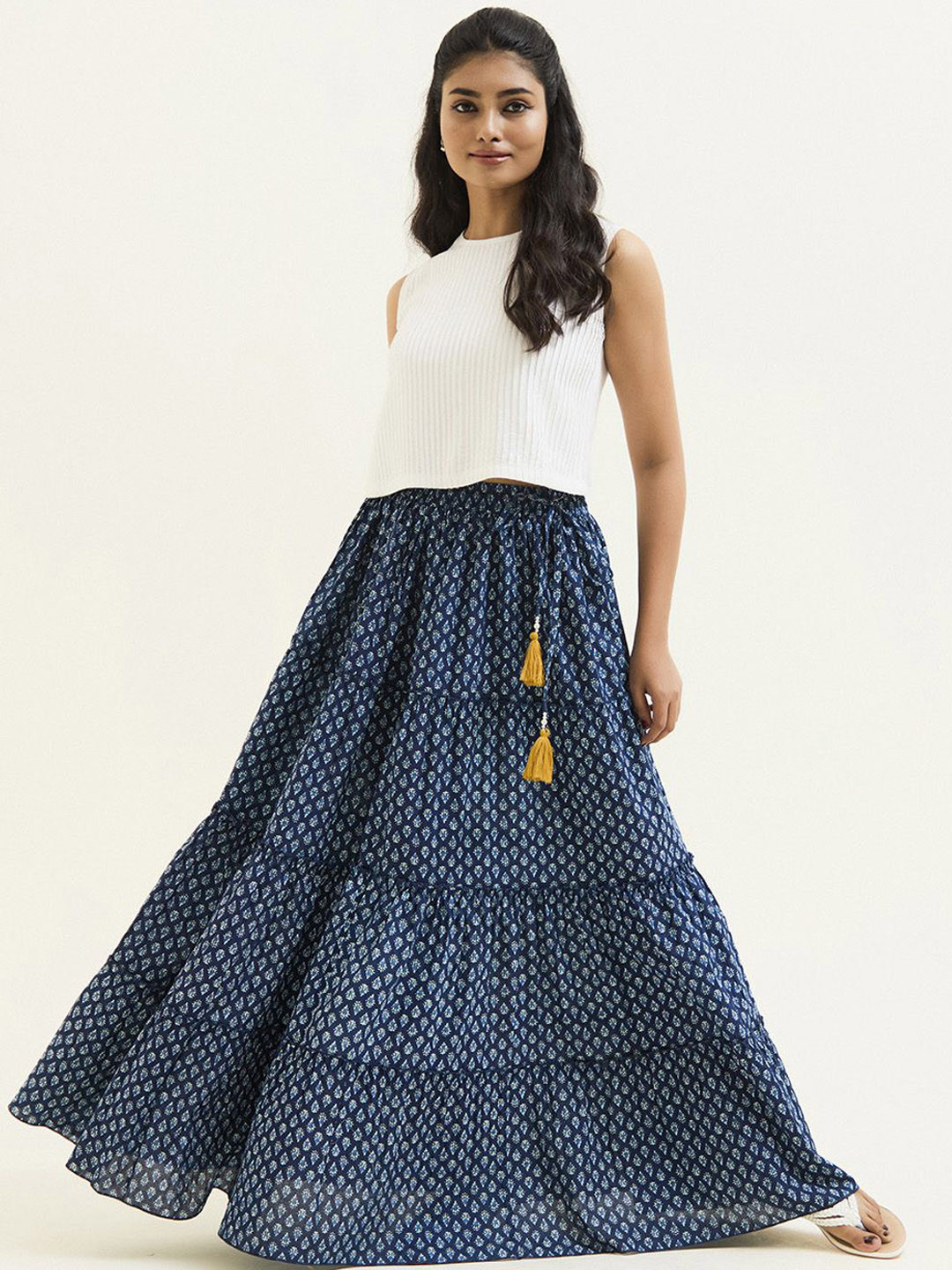 

Jaipur Kurti Handblock Printed Cotton Skirt, Blue