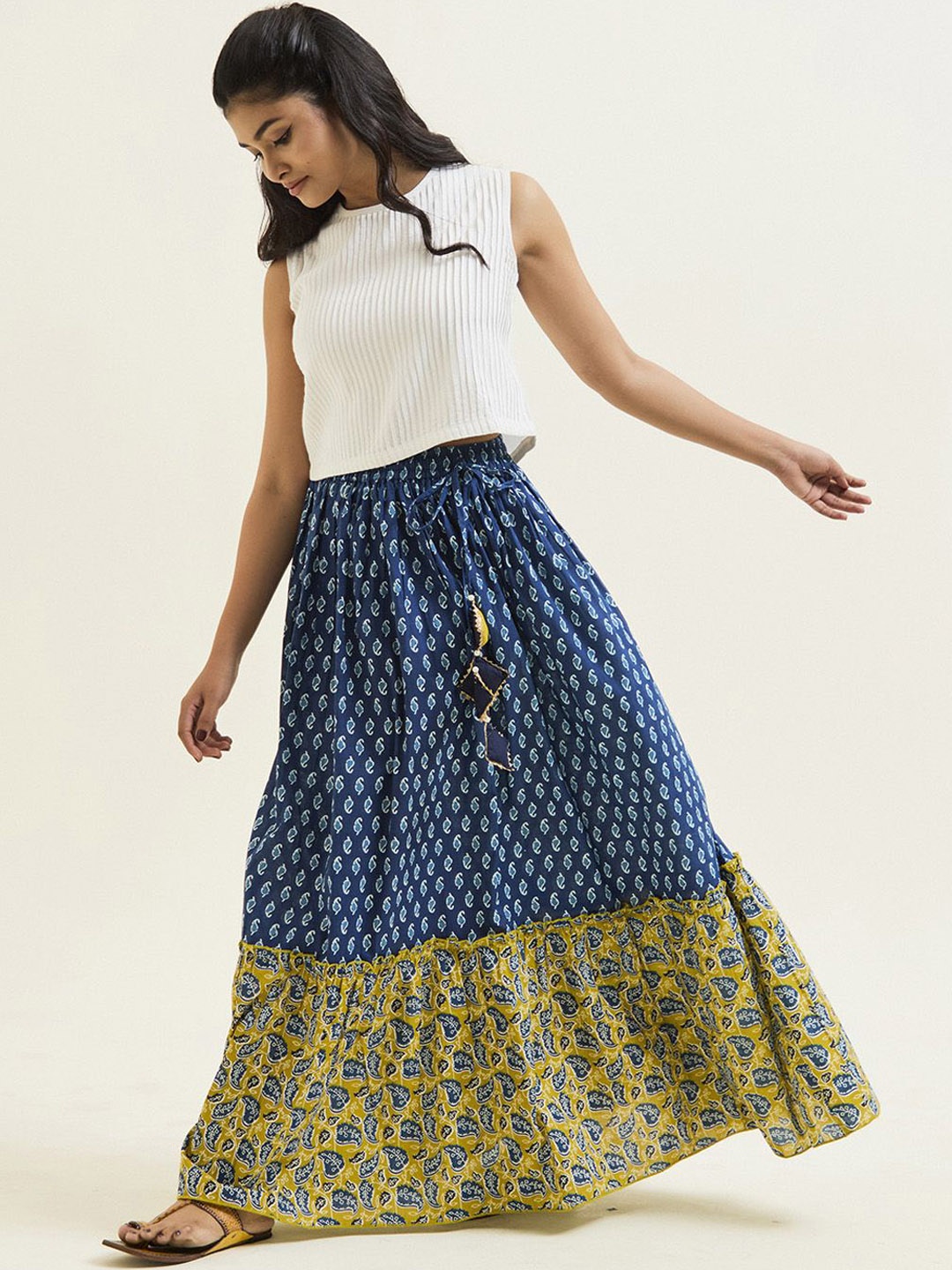 

Jaipur Kurti Ethnic Printed Cotton Skirt, Mustard