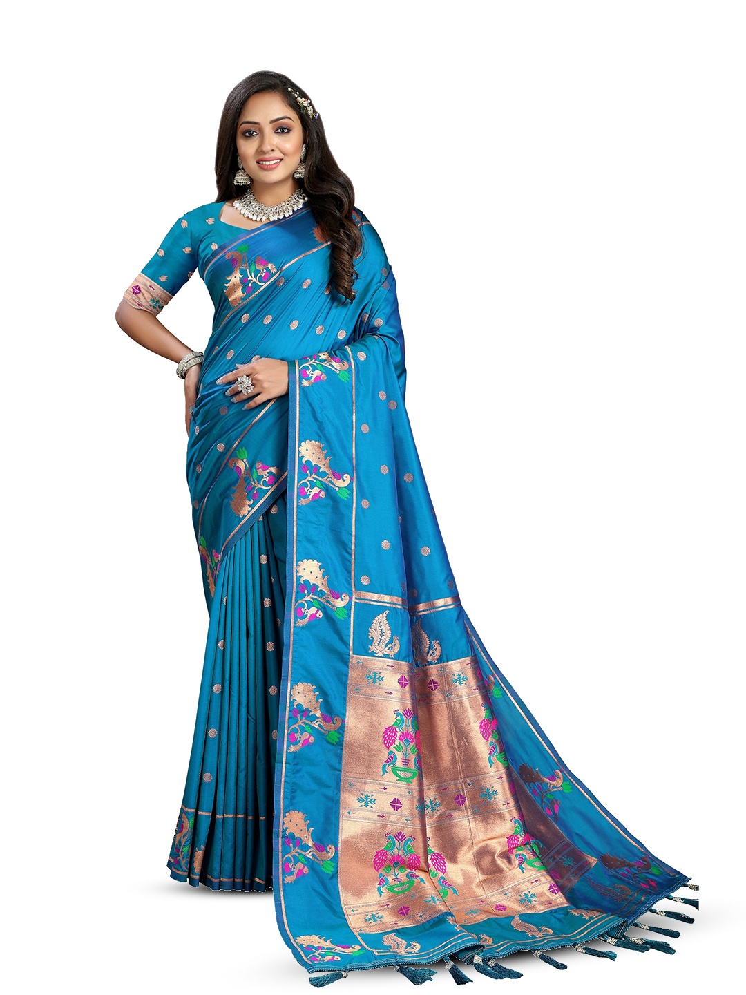 

Upalksh Ethnic Motifs Zari Banarasi Saree, Teal