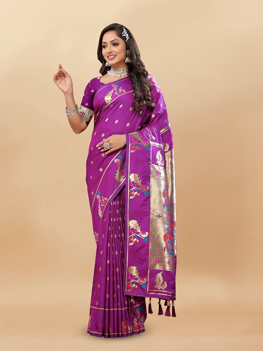 

Upalksh Woven Design Zari Silk Blend Banarasi Saree, Purple