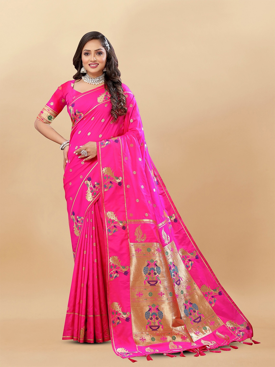 

Upalksh Woven Design Zari Silk Blend Banarasi Saree, Pink