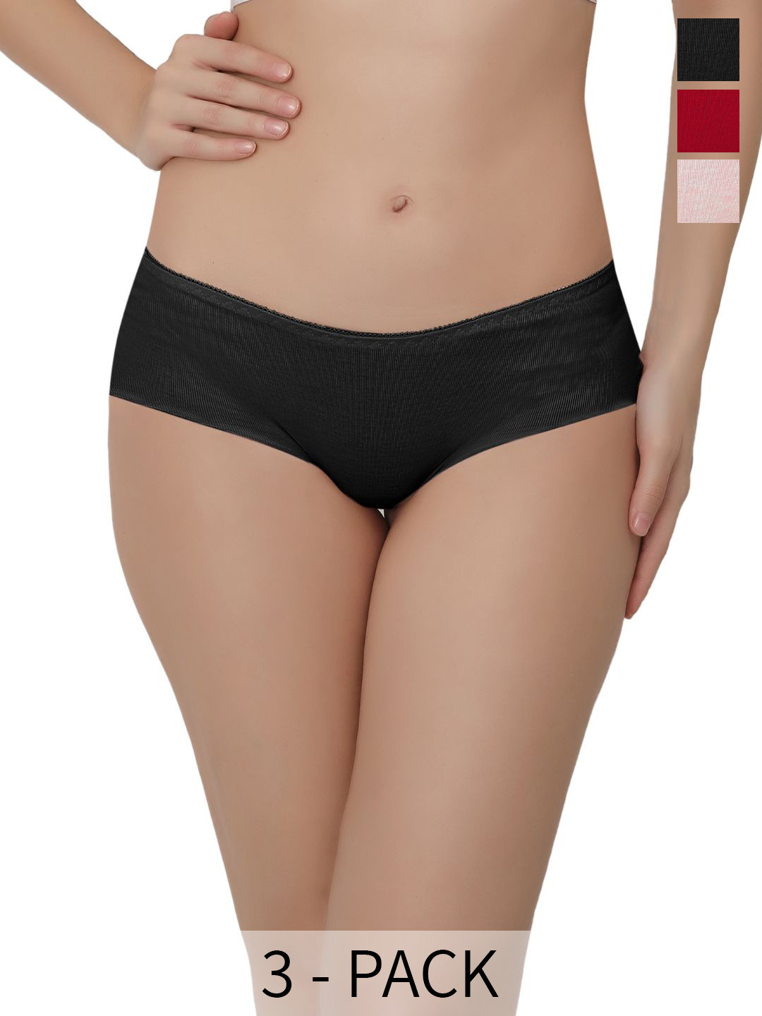 

Bella Voste Pack Of 3 Anti Bacterial Hipster Briefs, Black