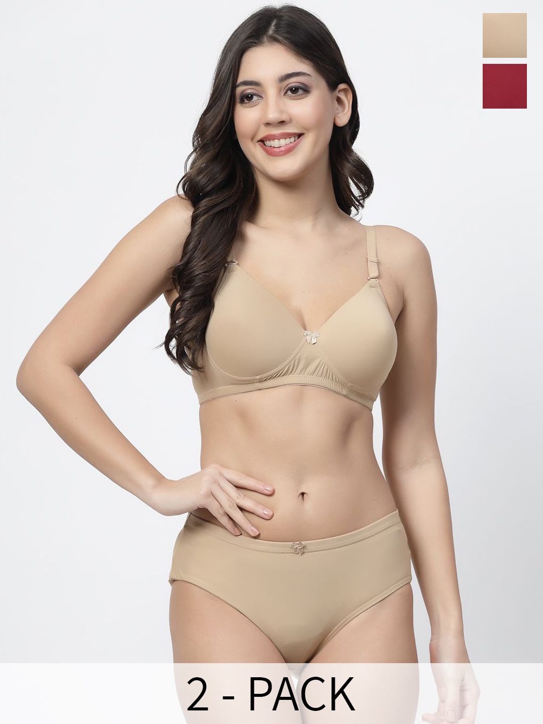 

College Girl Pack Of 2 Lightly Padded Non Wired Lingerie Set, Beige